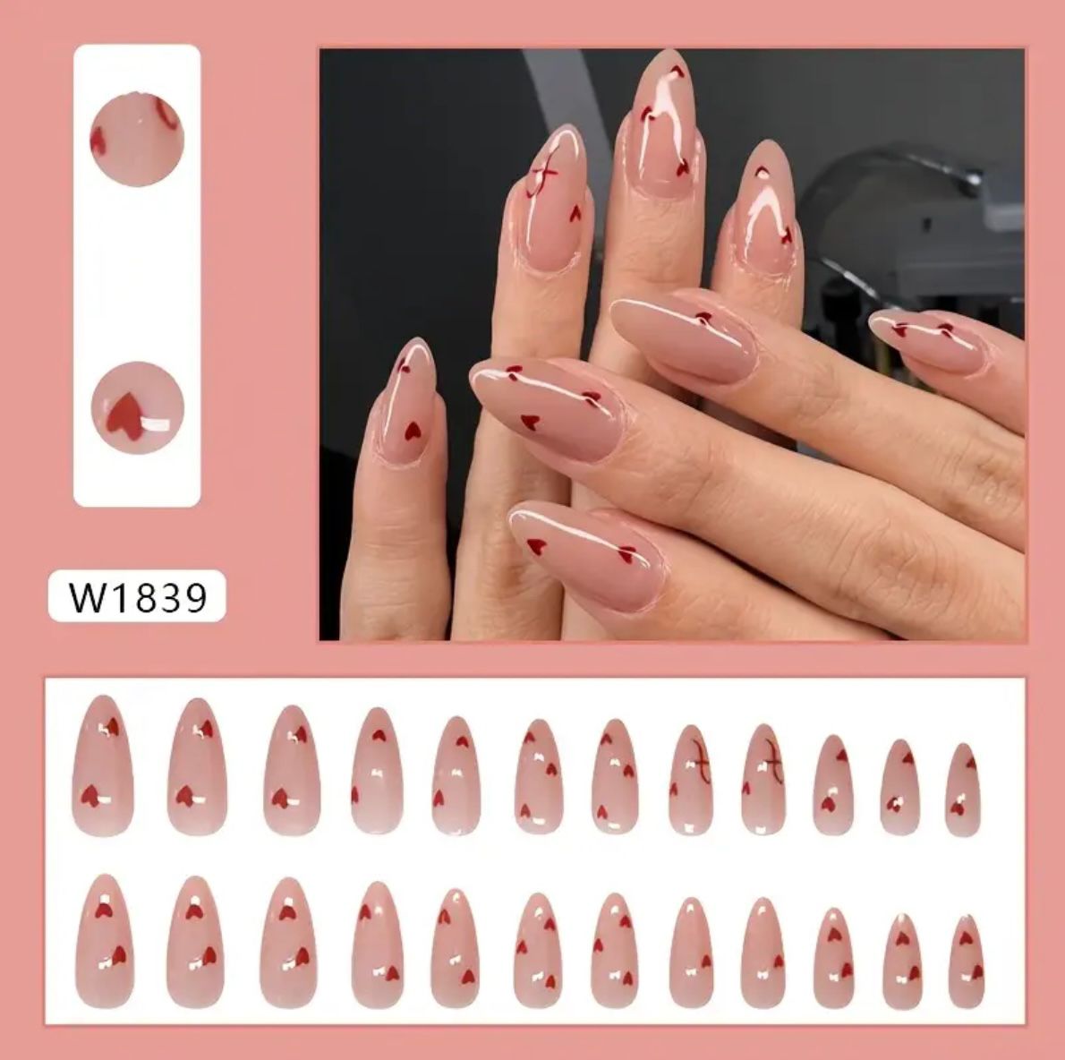Baby Pink Heart Almonds Nails