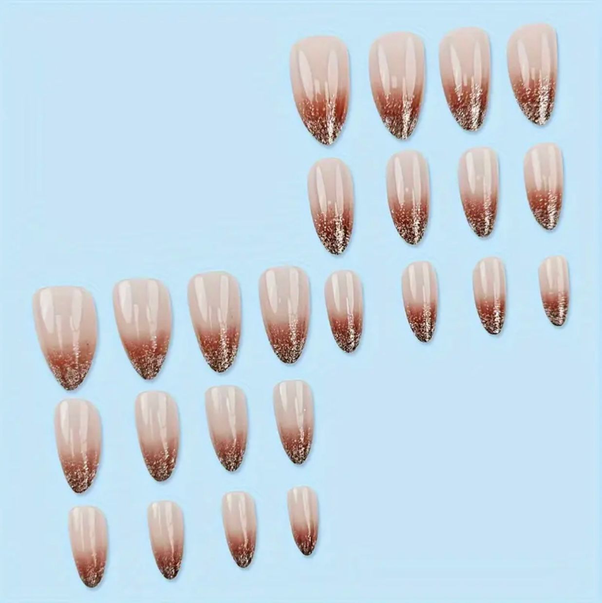 Brown Glitter Ombre Nails Set