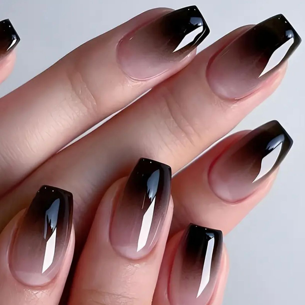 Black Ombre Nails Set 24 Pcs