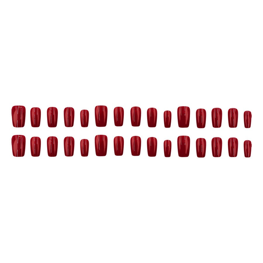 Bright Red 24Pcs Nails Set