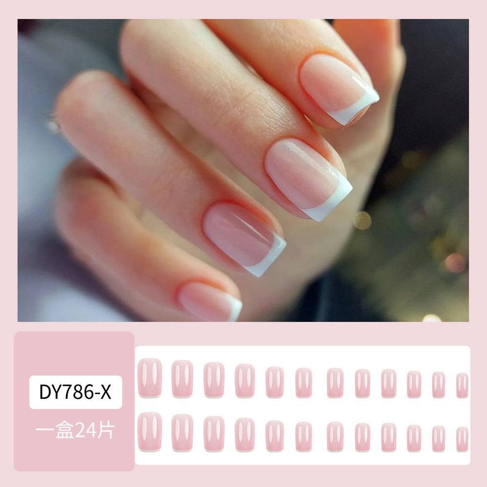 Soft Pink French 24Pcs Nails Set
