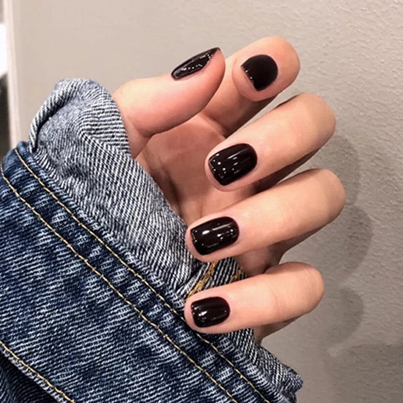 Black 24Pcs Nails Set
