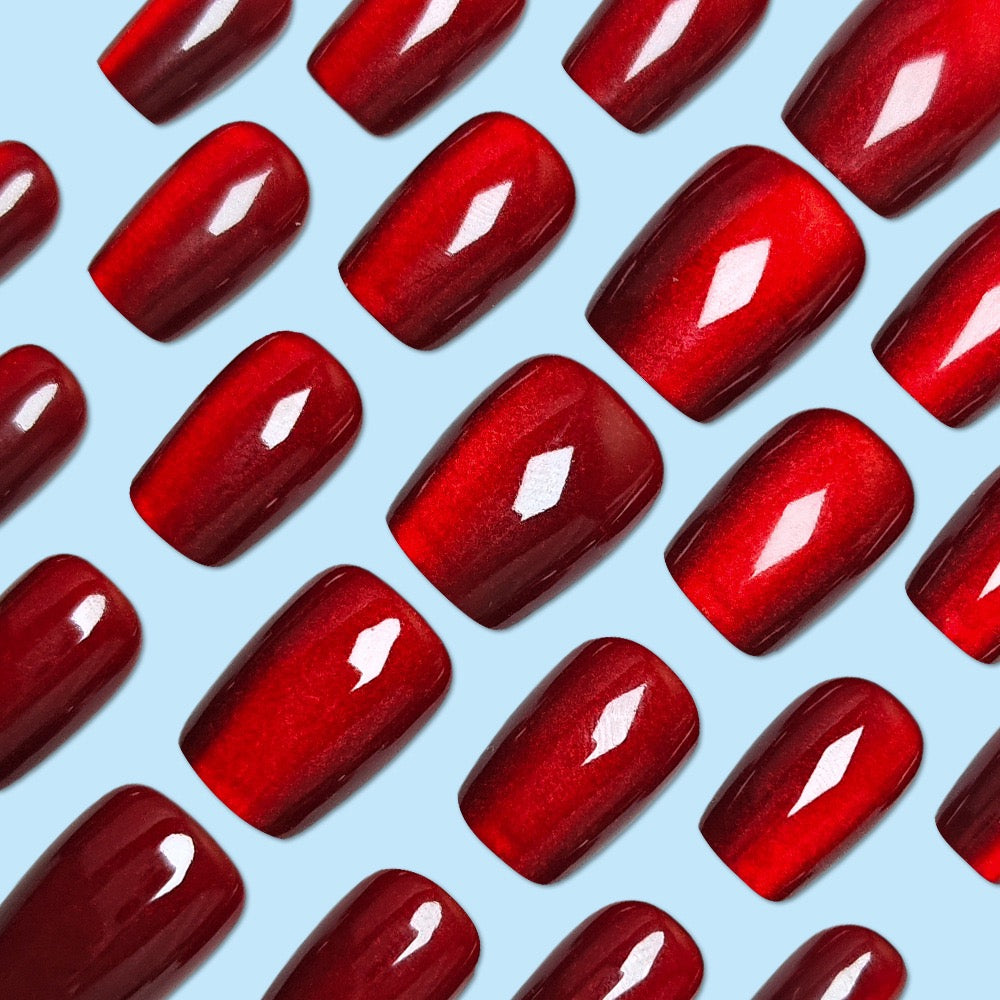 Ruby Cat Eye 24Pcs Nails Set