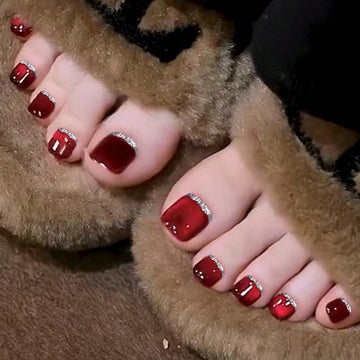 Red Glitter Cateye 24Pcs Toe Nails