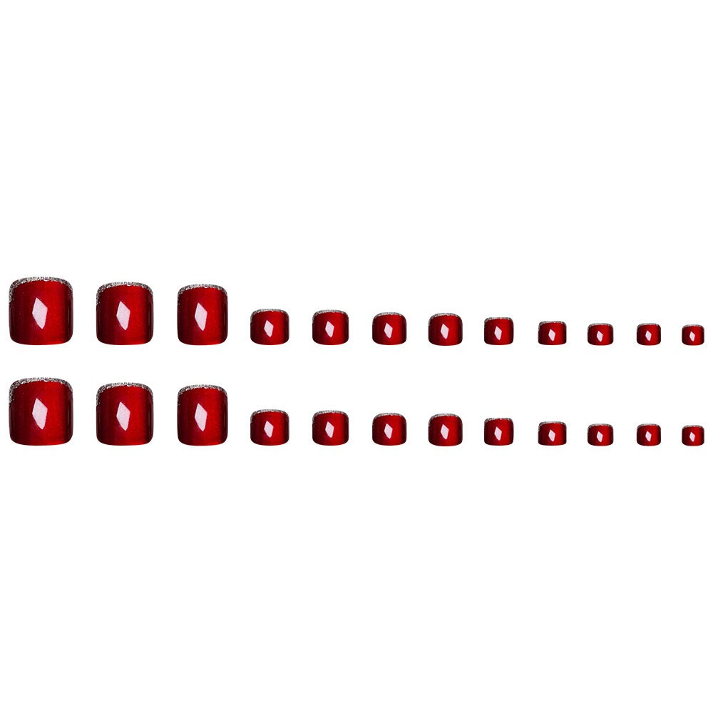 Red Glitter Cateye 24Pcs Toe Nails