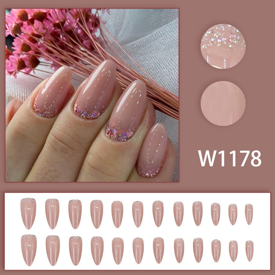 Nude Glitter 24Pcs Nails Set