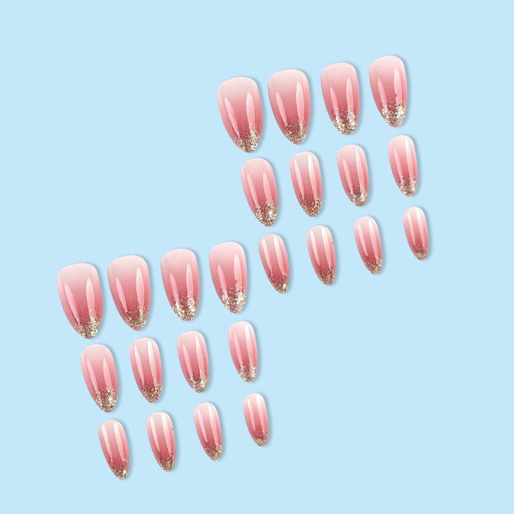 Pink Glitter 24Pcs Nails Set