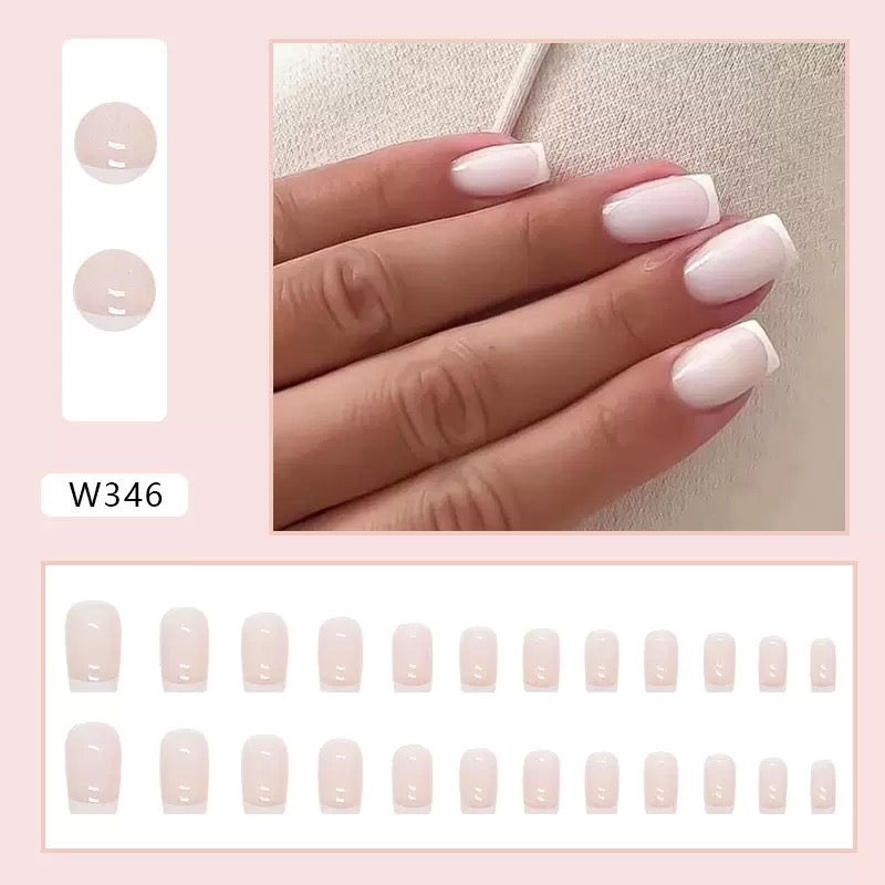 Pink French 24Pcs Nails Set
