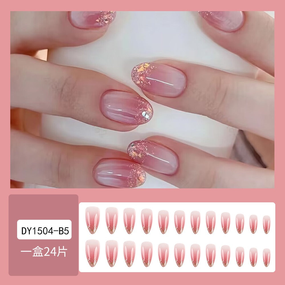 Pink Glitter 24Pcs Nails Set