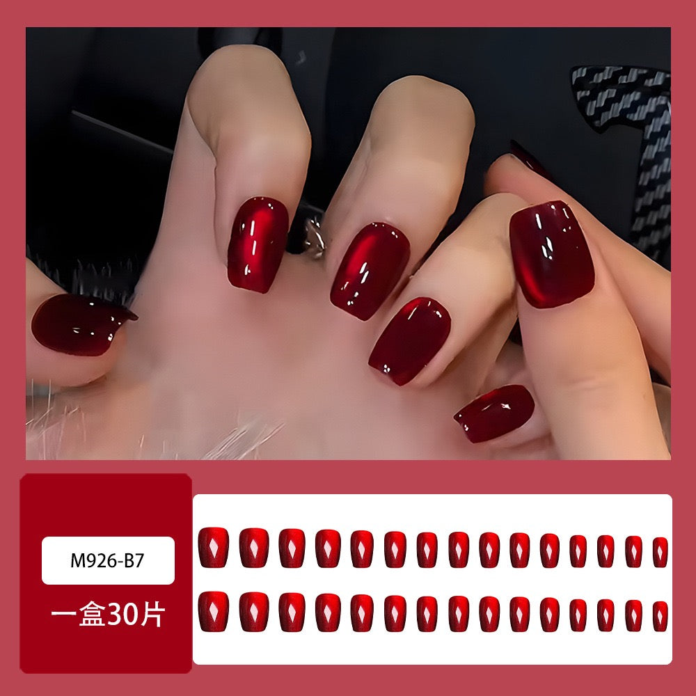 Ruby Cat Eye 24Pcs Nails Set