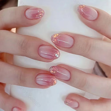 Pink Glitter 24Pcs Nails Set