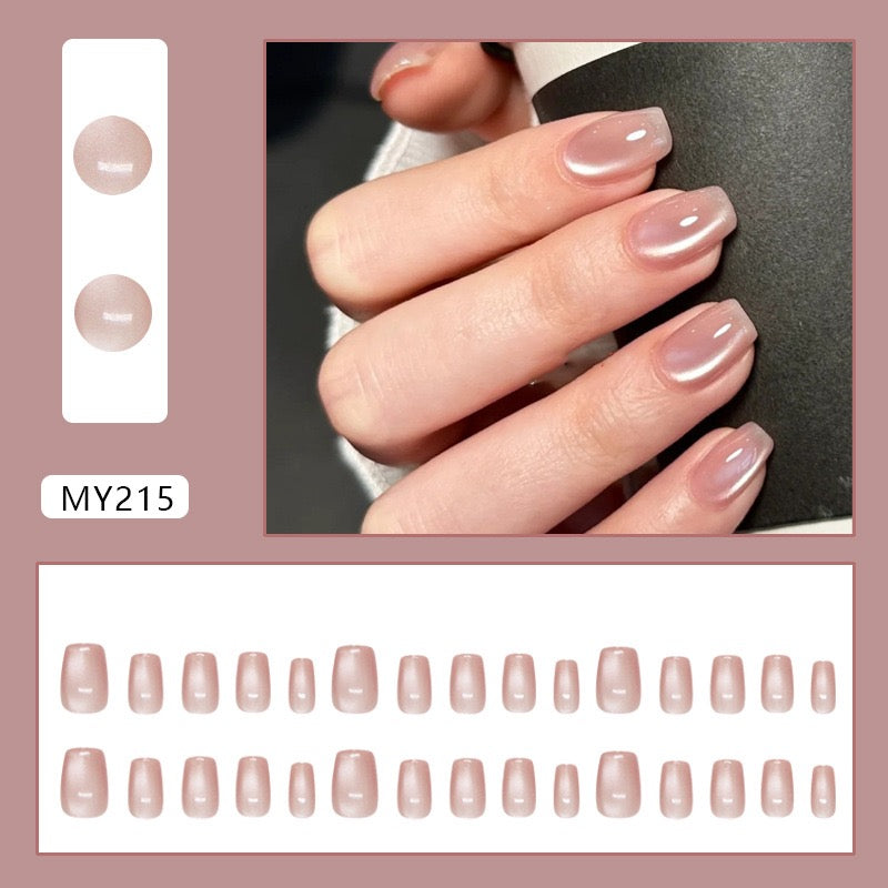 Pink Cateye 24Pcs Nails Set