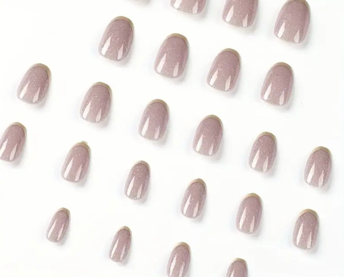 Golden Glitter Brown 24Pcs Nails Set