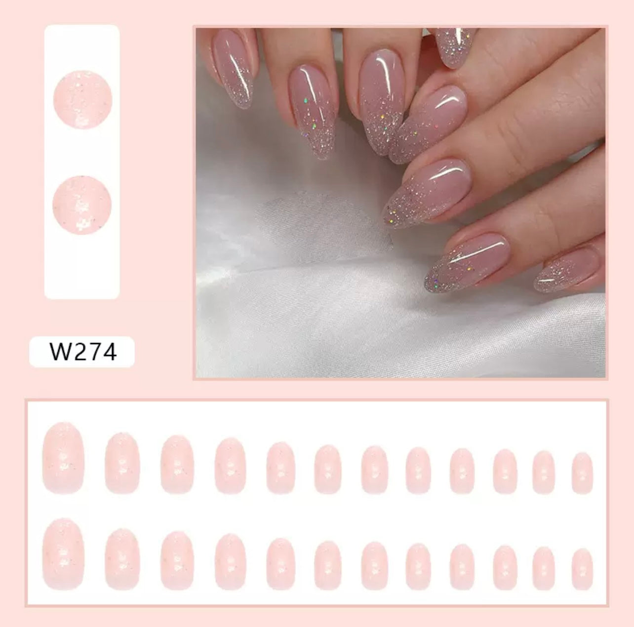 Crystal Pink 24Pcs Nails Set