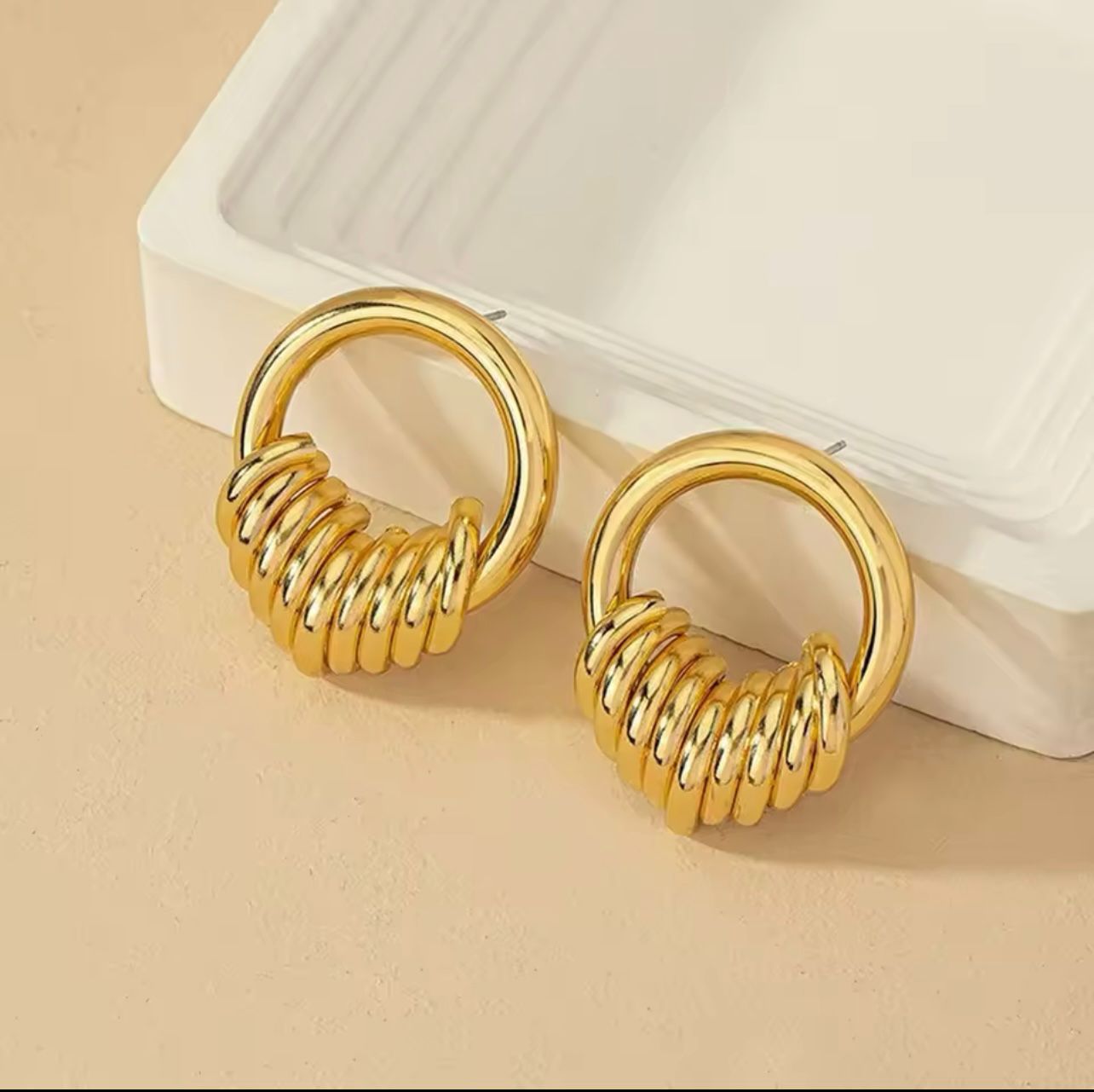 Golden Etched Round Earrings