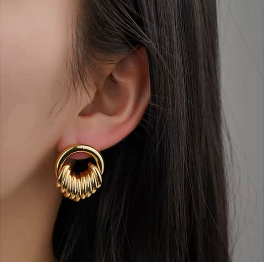 Golden Etched Round Earrings