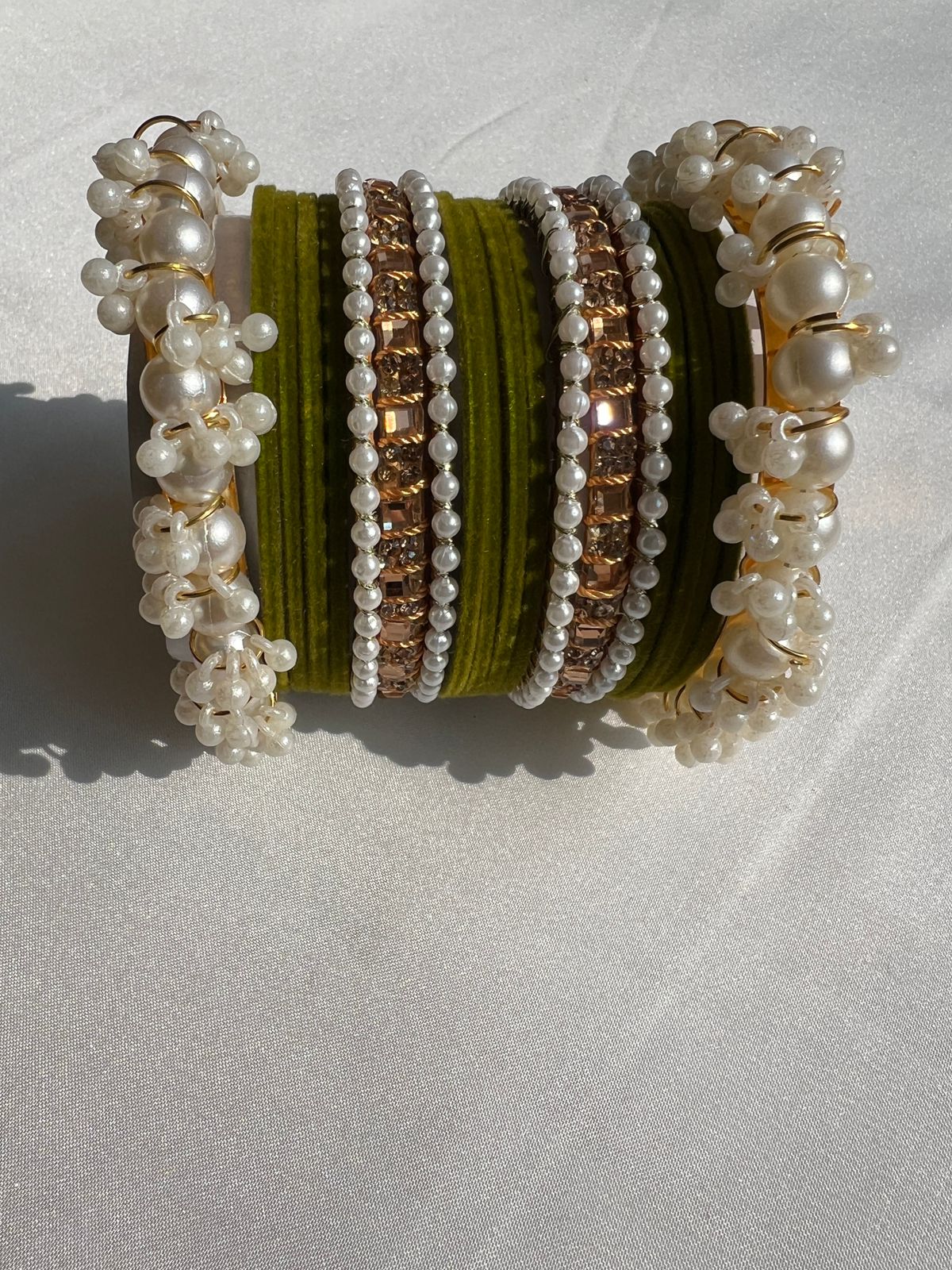 Olive green Pearl Radiance Bangle Set