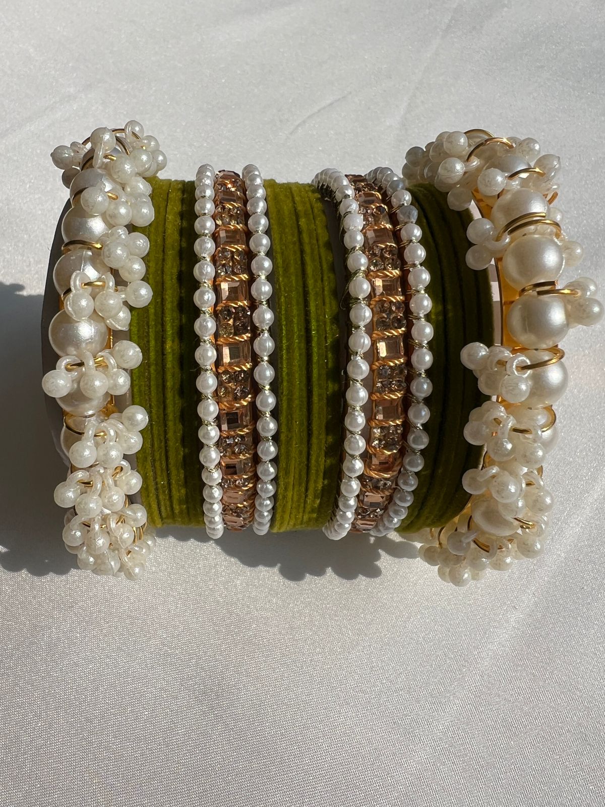 Olive green Pearl Radiance Bangle Set