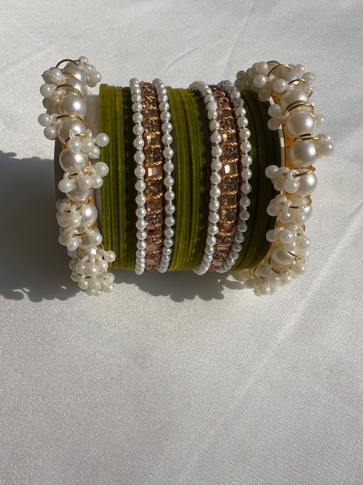 Olive green Pearl Radiance Bangle Set