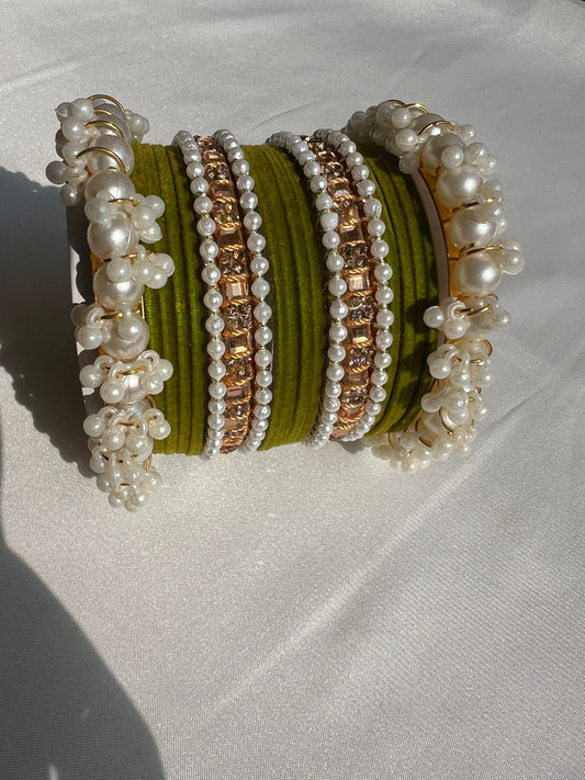 Olive green Pearl Radiance Bangle Set