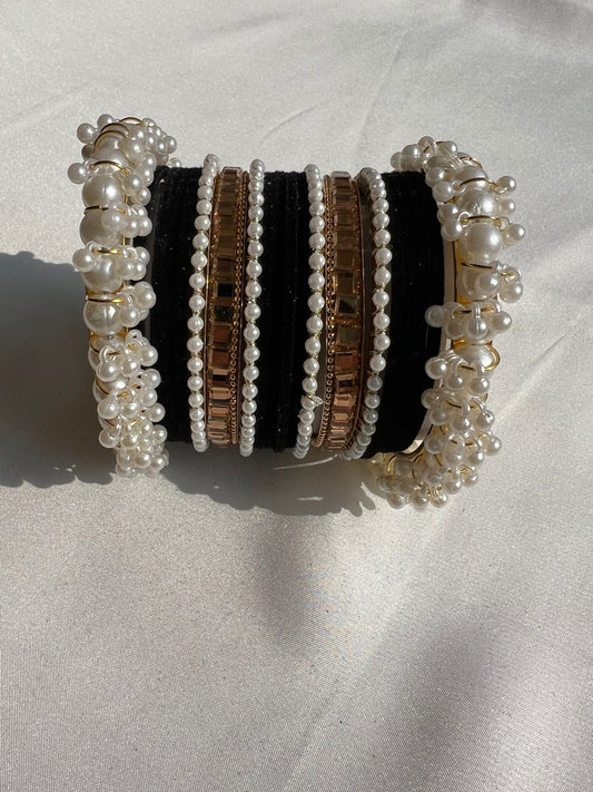 Black Pearl Radiance Metal Bangle Set