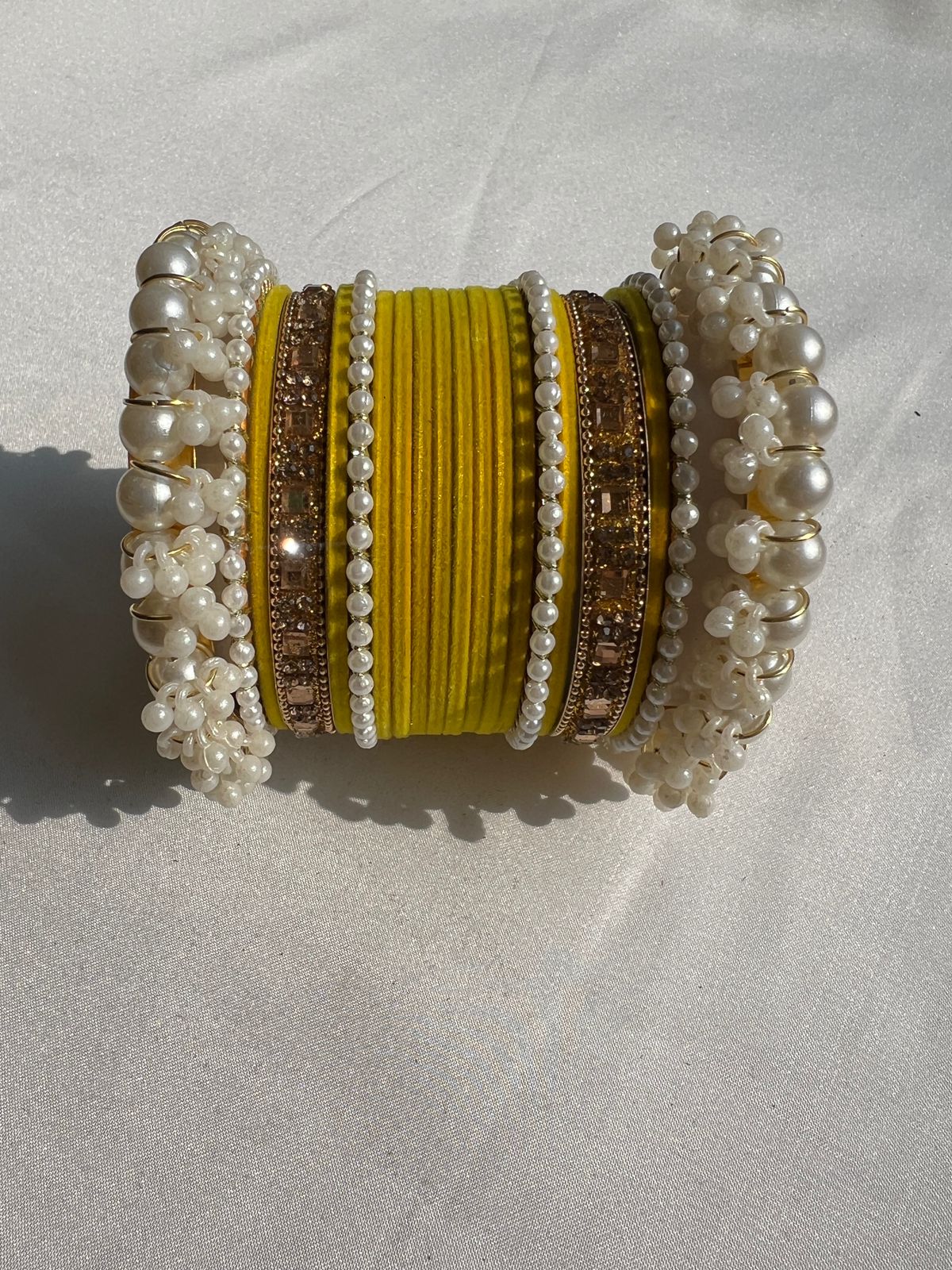 Yellow Pearl Radiance Metal Bangle Set