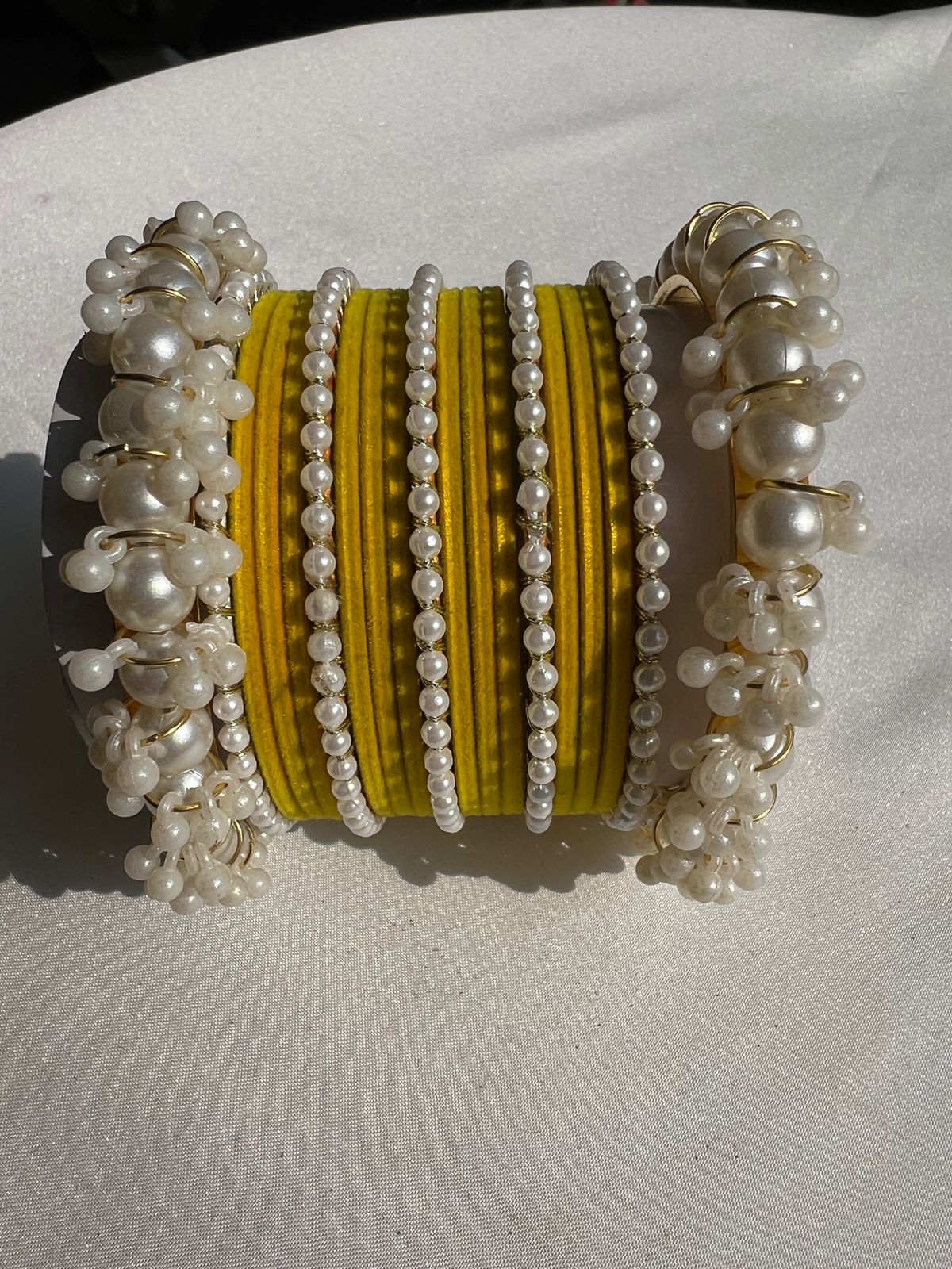 Yellow Pearl Radiance Metal Bangle Set