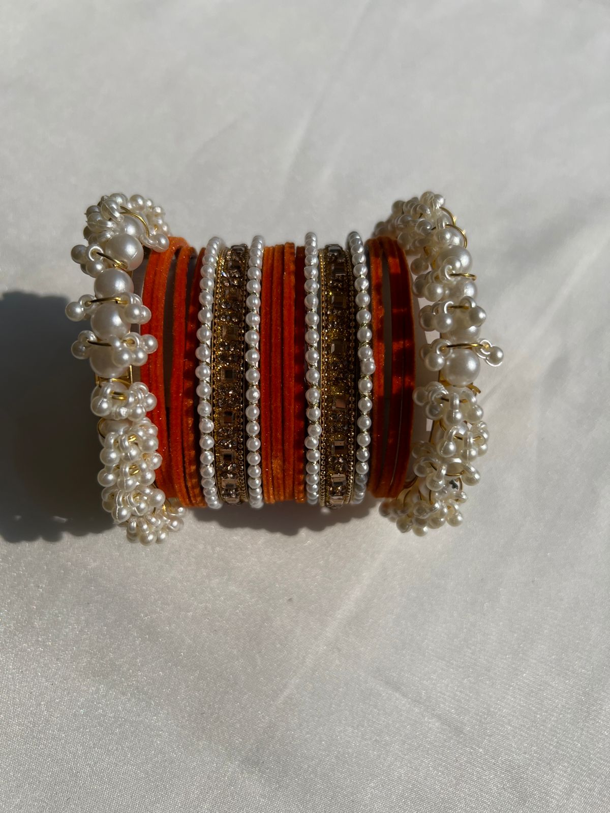 Orange Pearl Radiance Metal Bangle Set