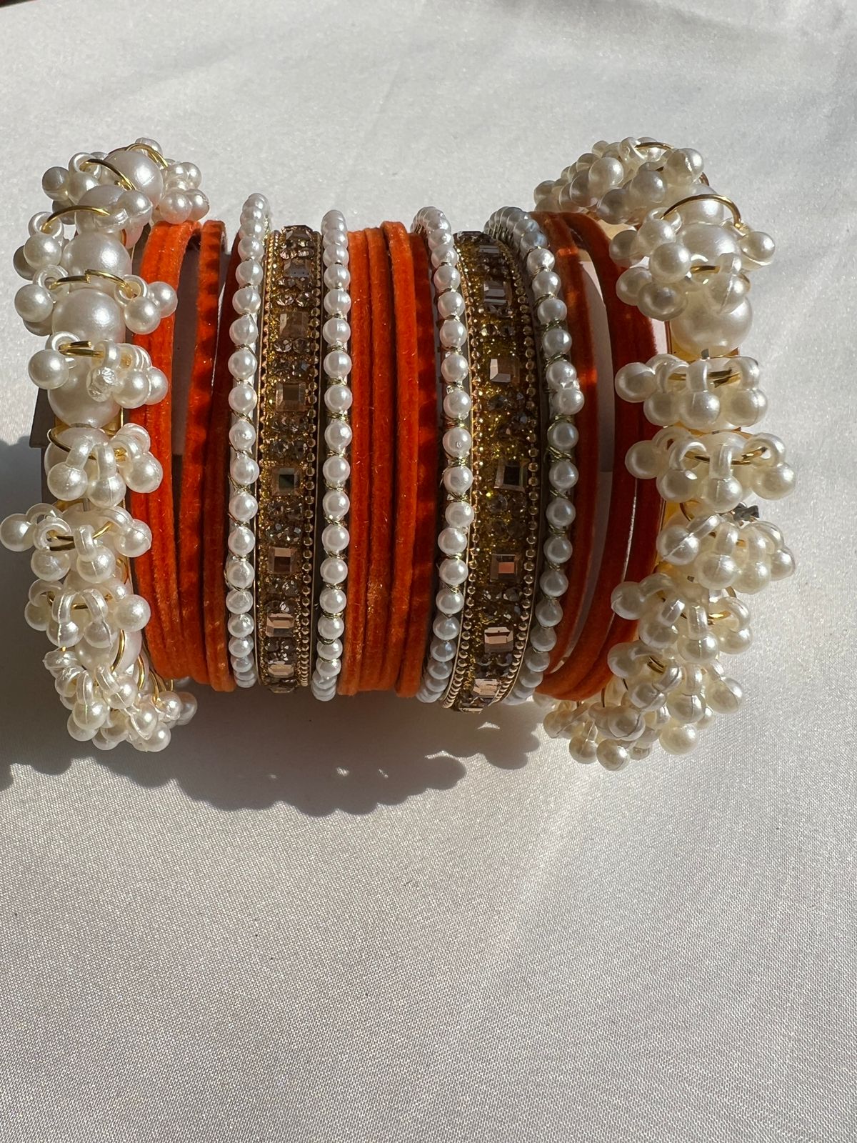 Orange Pearl Radiance Metal Bangle Set