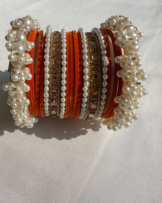 Orange Pearl Radiance Metal Bangle Set