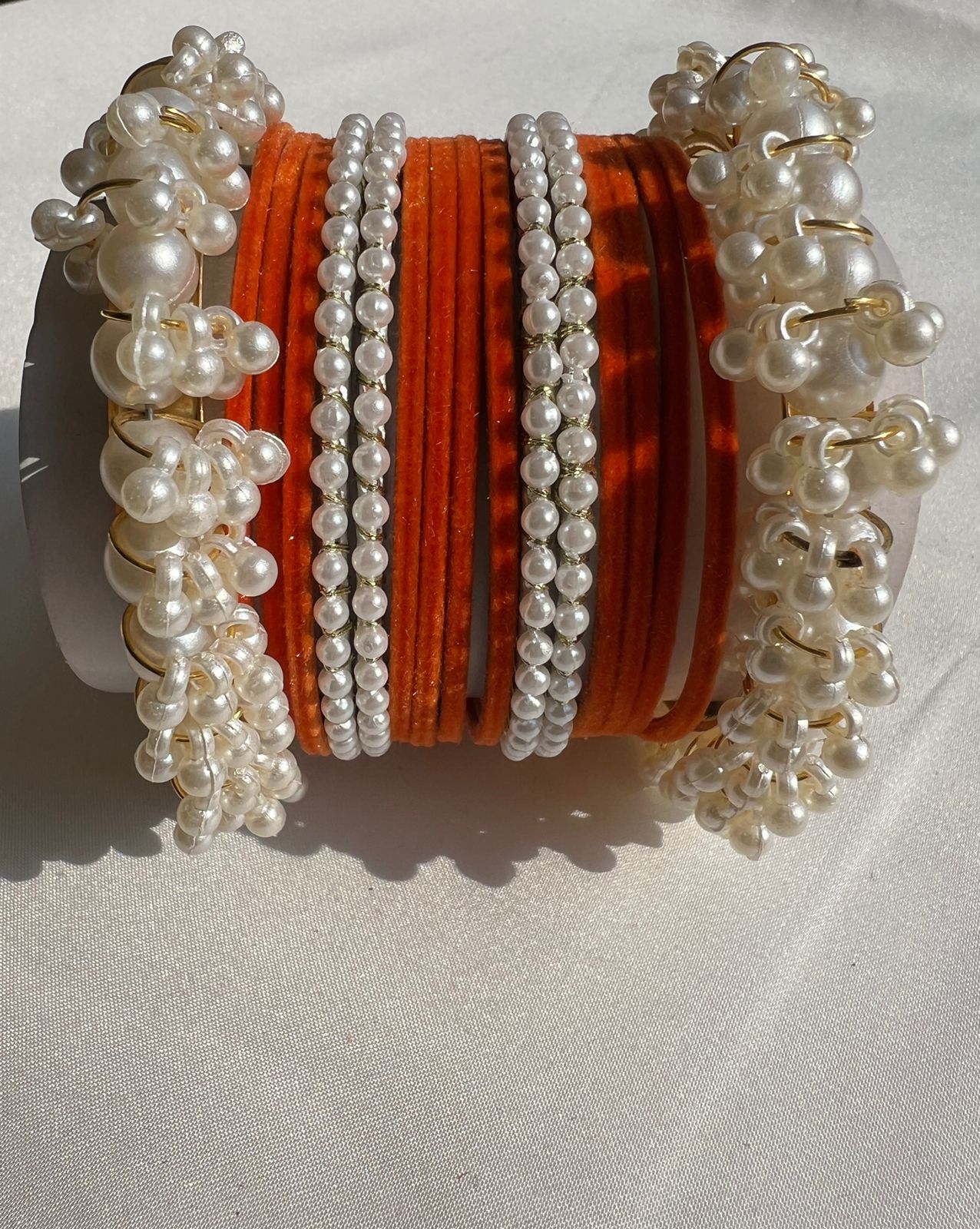 Orange Pearl Radiance Metal Bangle Set