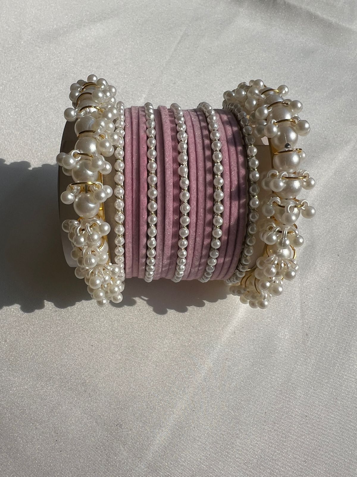 Light Pink Pearl Radiance Metal Bangle Set