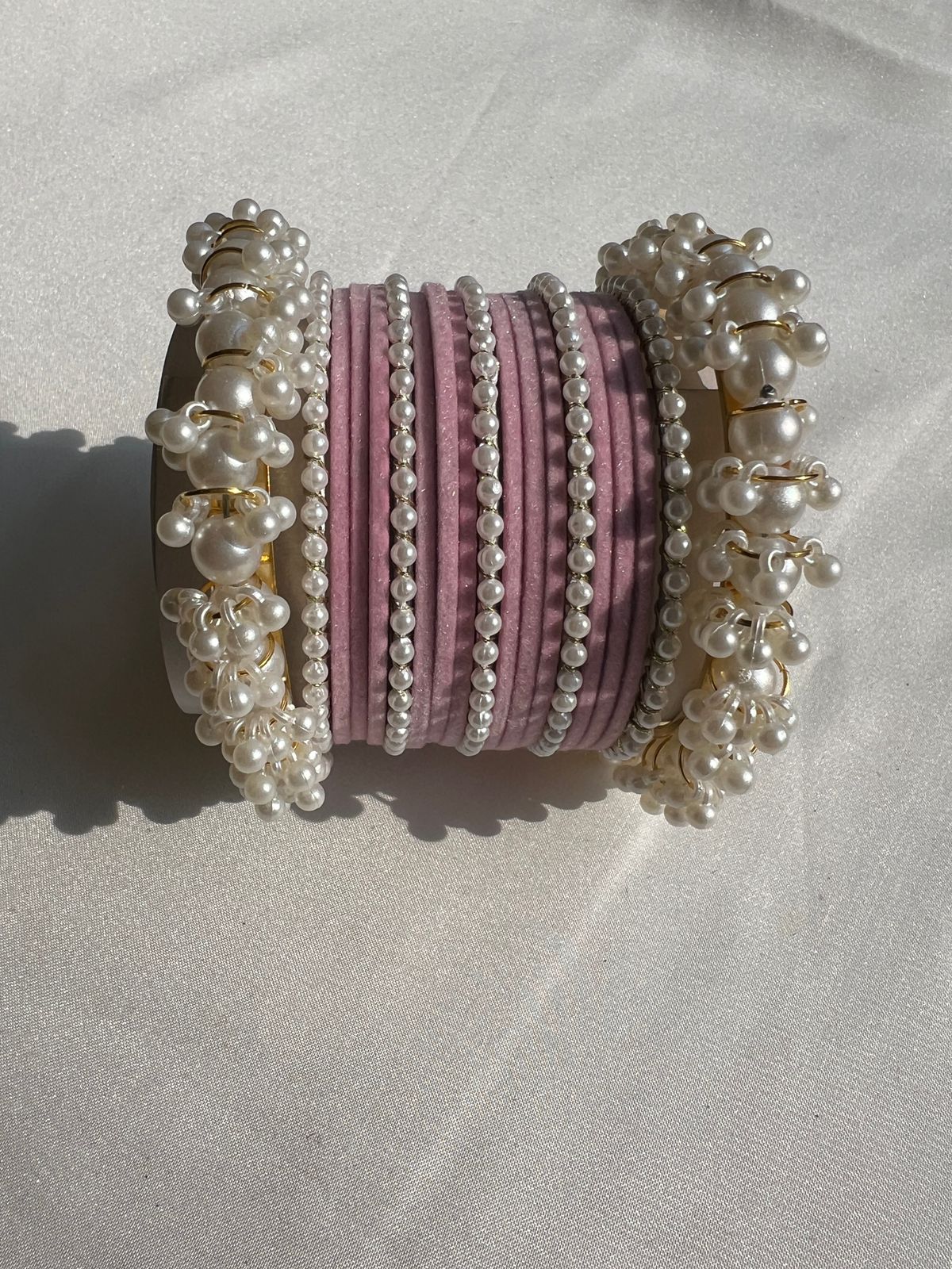 Light Pink Pearl Radiance Metal Bangle Set