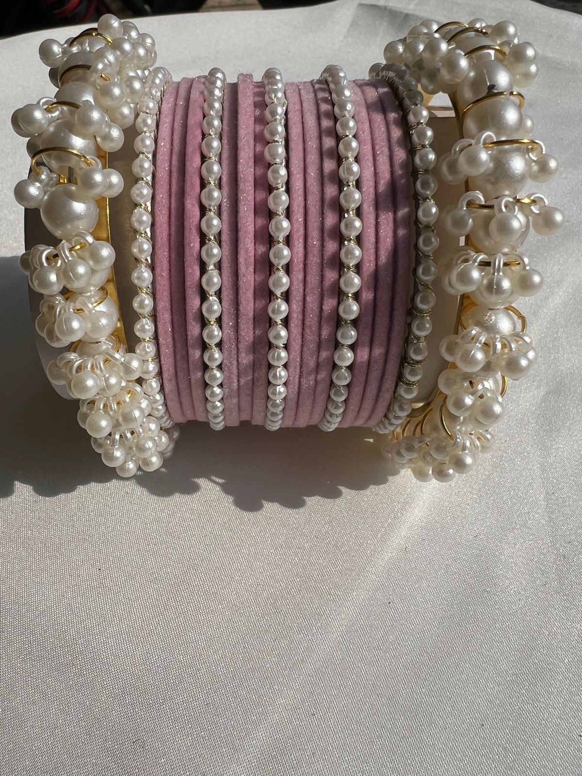 Light Pink Pearl Radiance Metal Bangle Set