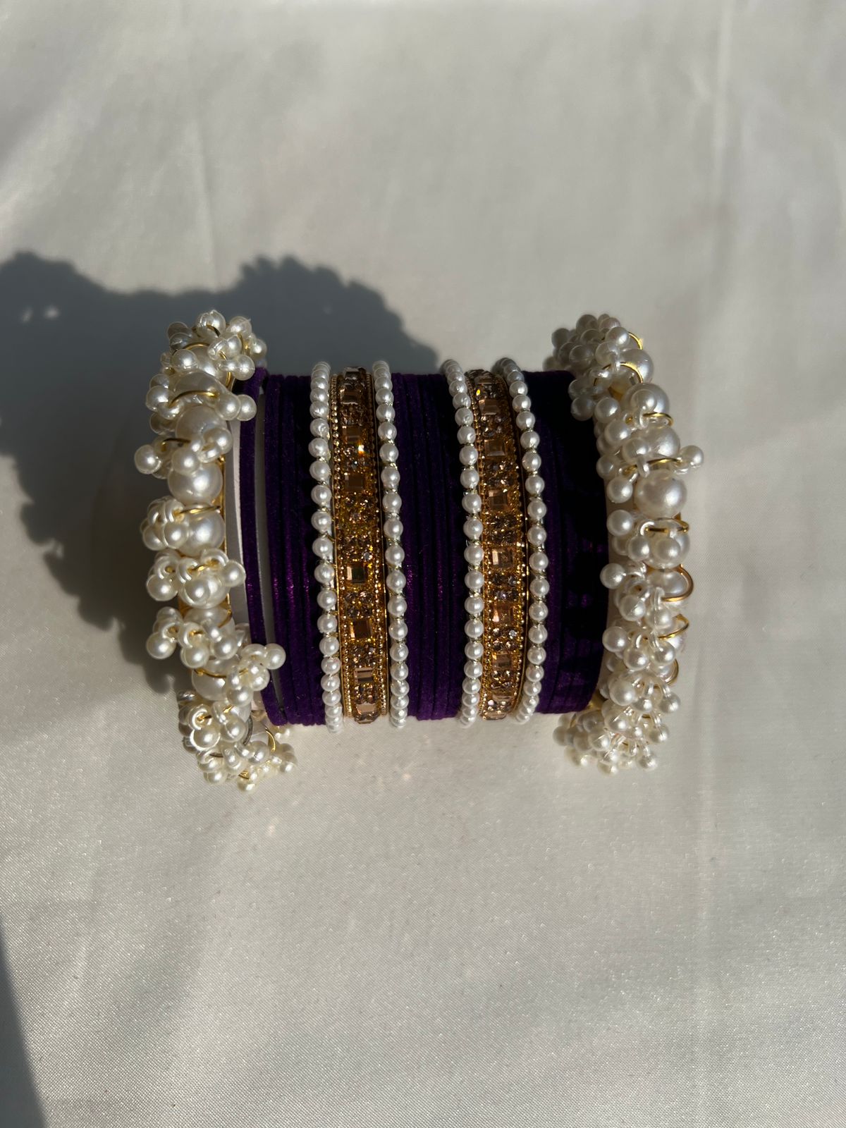 Purple Pearl Radiance Metal Bangle Set