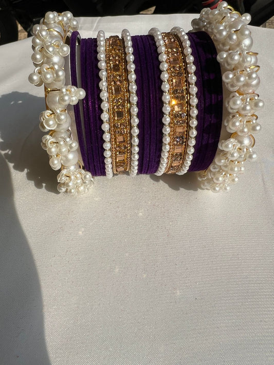 Purple Pearl Radiance Metal Bangle Set