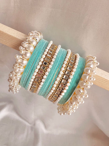 sky  blue Pearl Radiance Metal Bangle Set