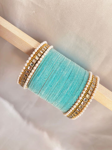 Sky Blue Kundan Bangle Set