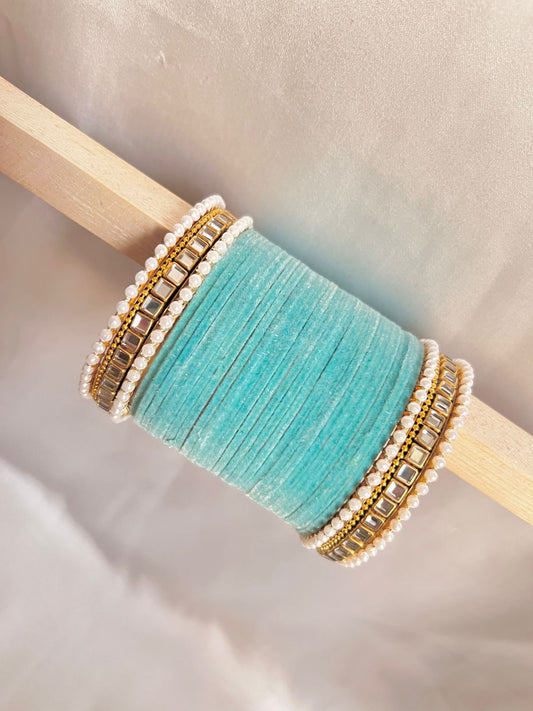 Sky Blue Kundan Bangle Set