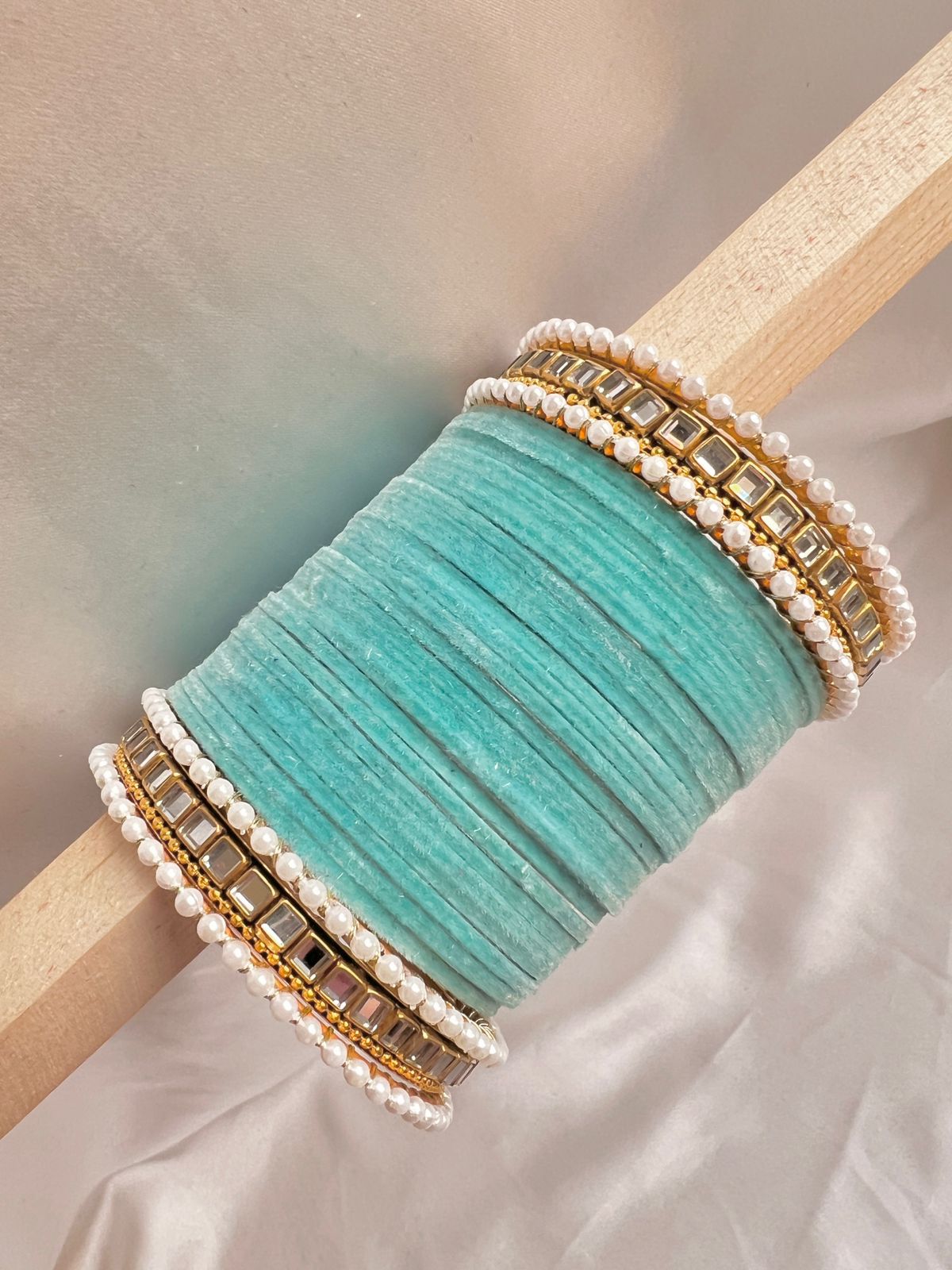 Sky Blue Kundan Bangle Set