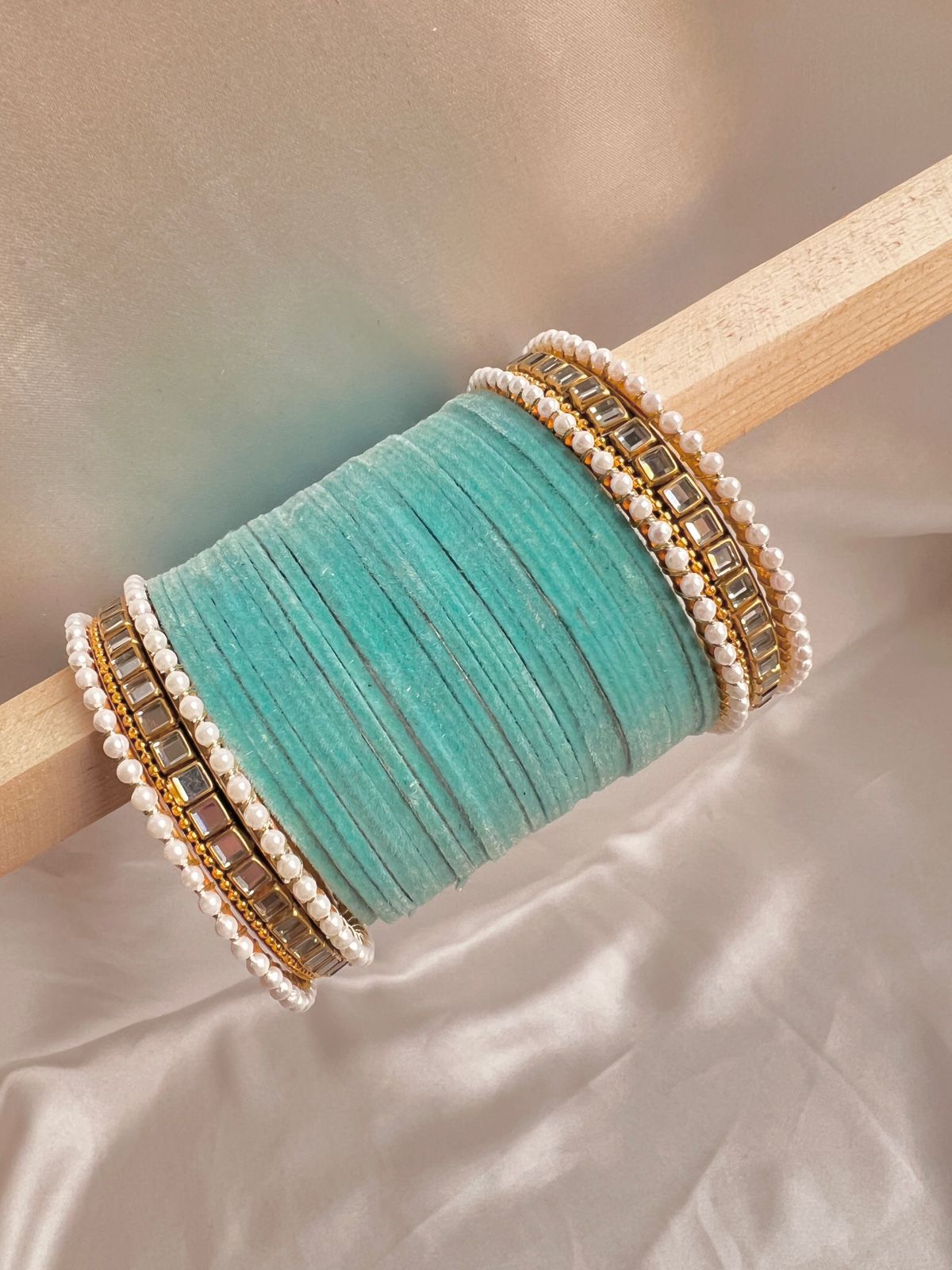 Sky Blue Kundan Bangle Set