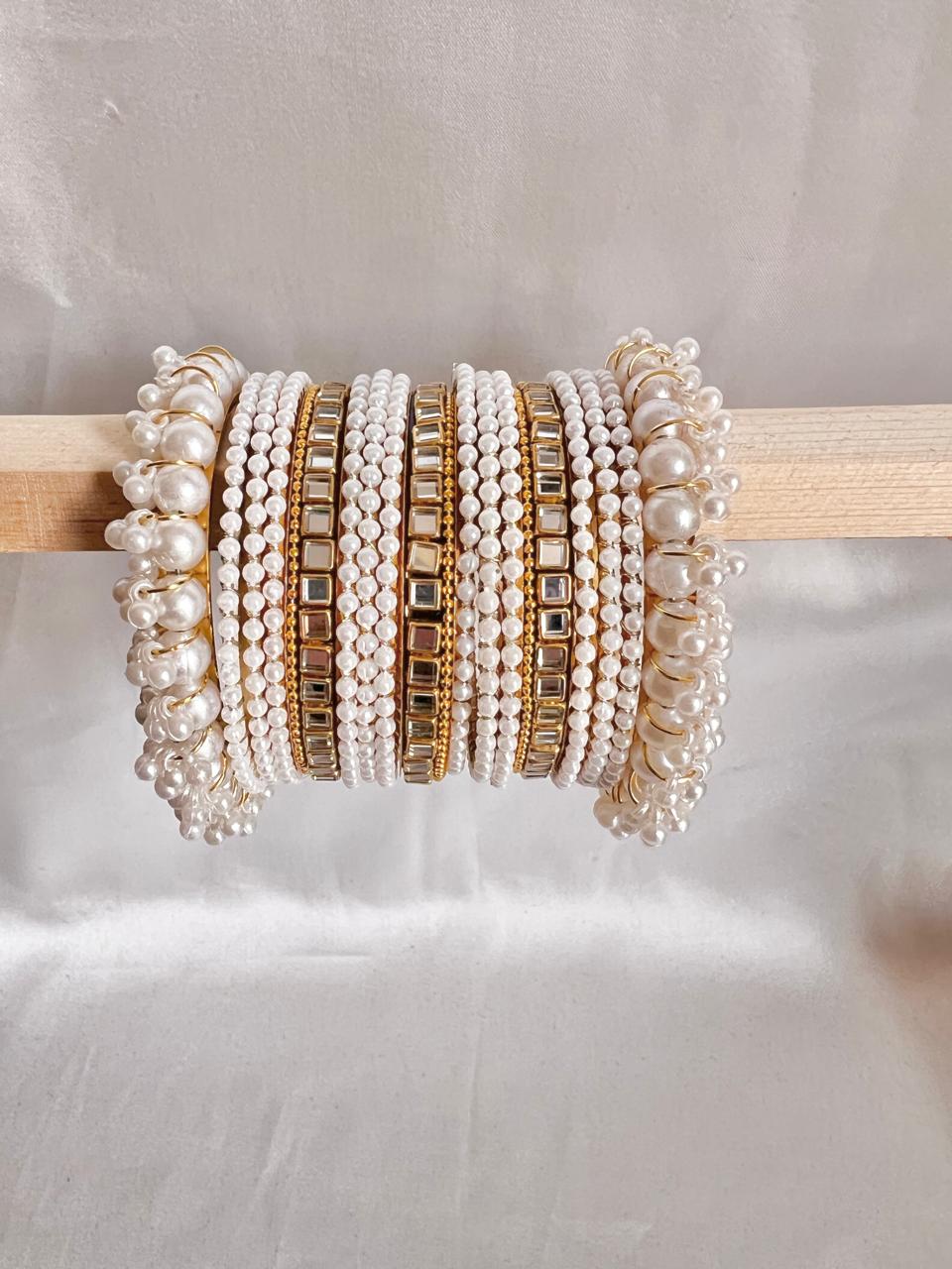 Pearl Radiance Metal Bangle Set