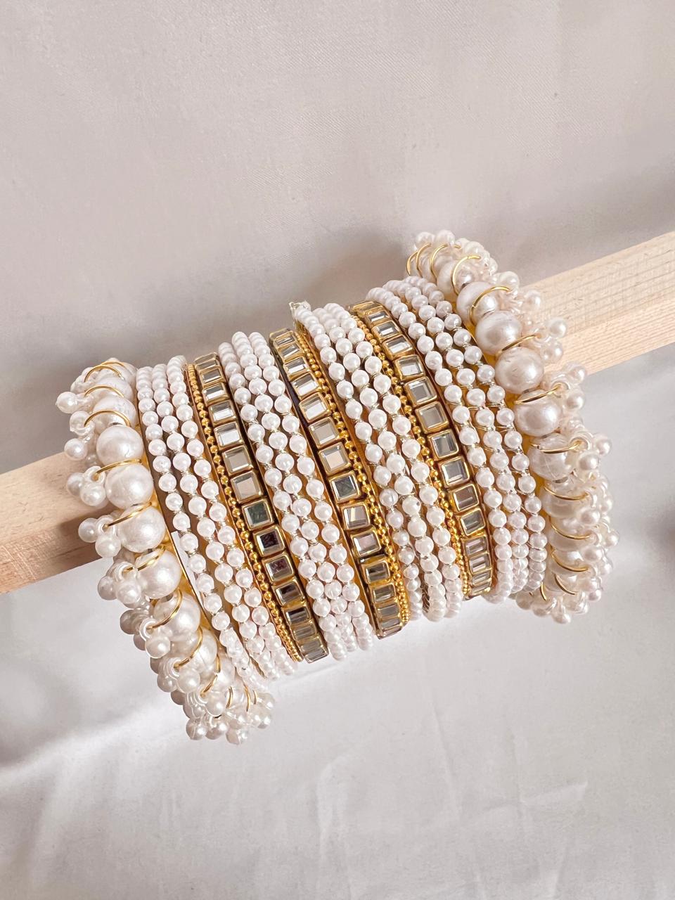 Pearl Radiance Metal Bangle Set