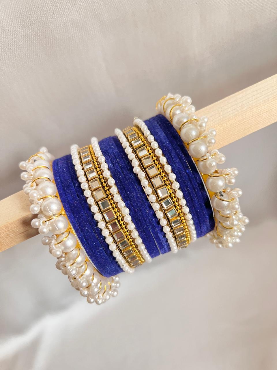 Navy Blue Pearl Radiance Bangle Set