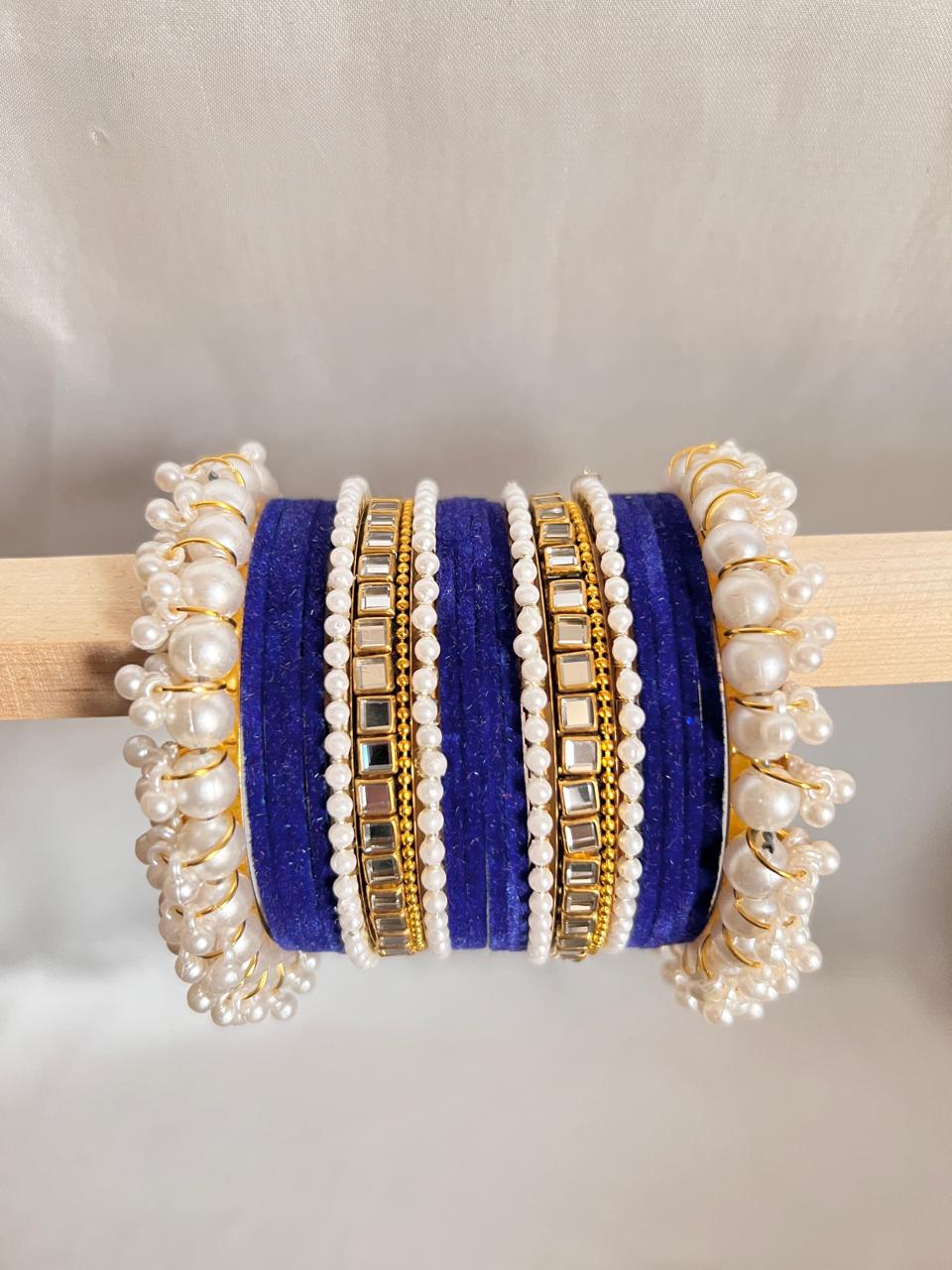 Navy Blue Pearl Radiance Bangle Set