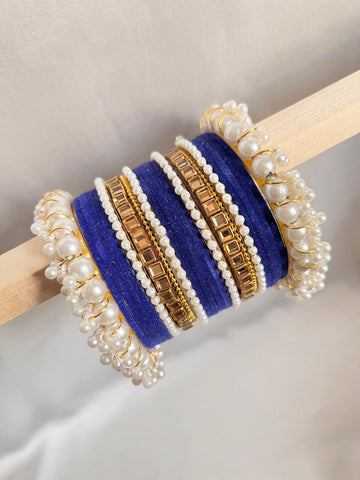 Navy Blue Pearl Radiance Bangle Set