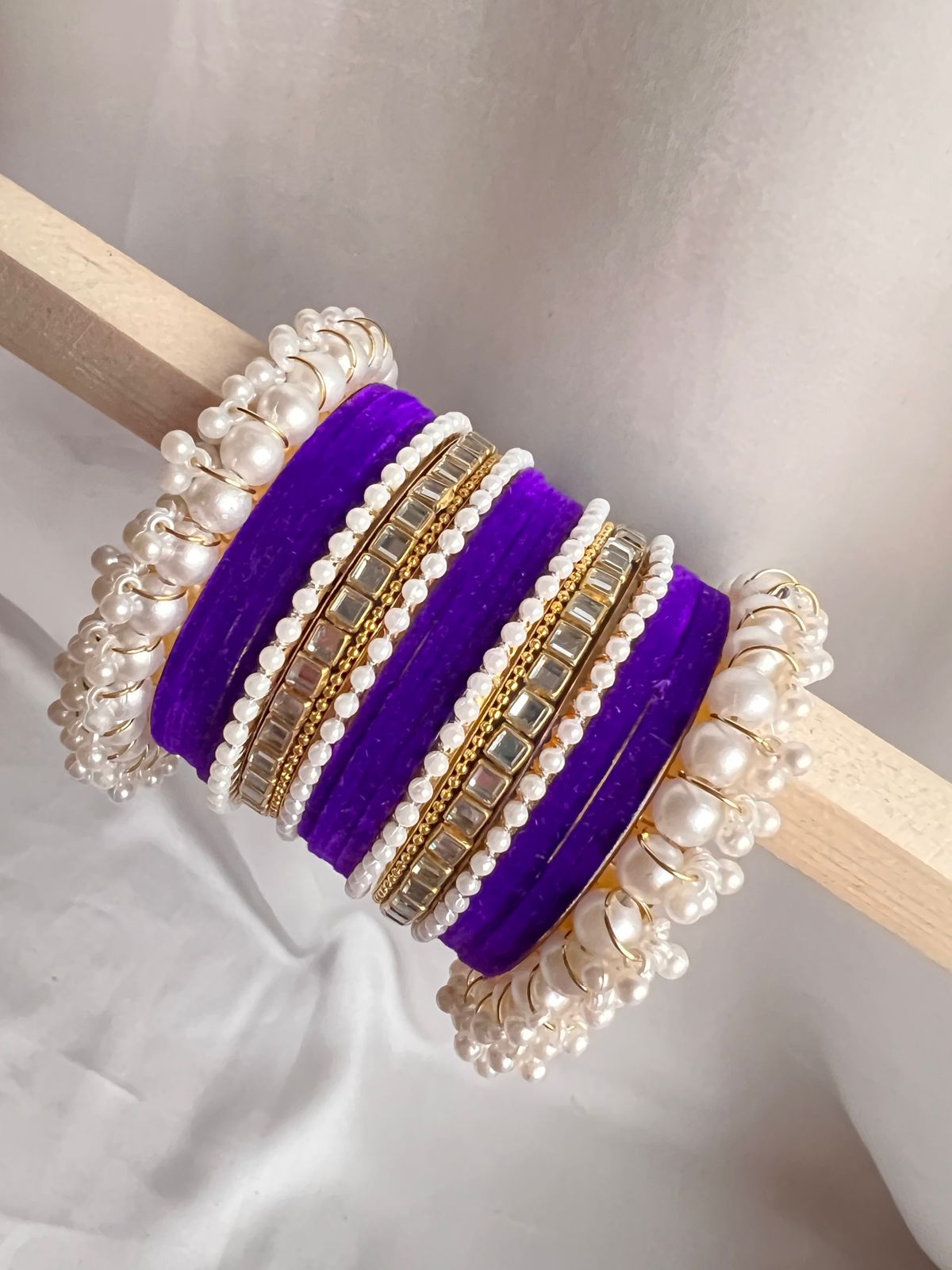 Purple Pearl Radiance Metal Bangle Set