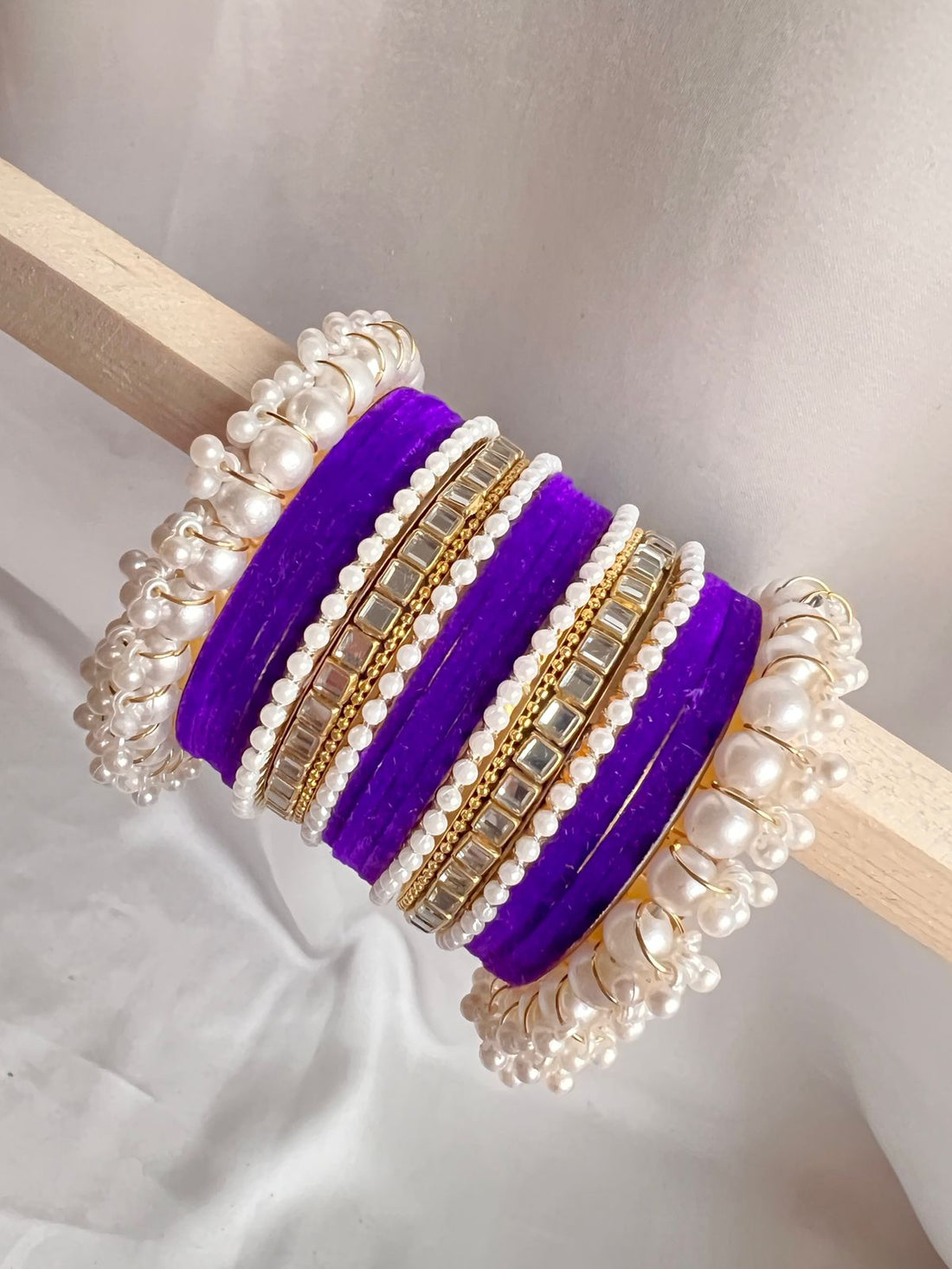 Purple Pearl Radiance Metal Bangle Set