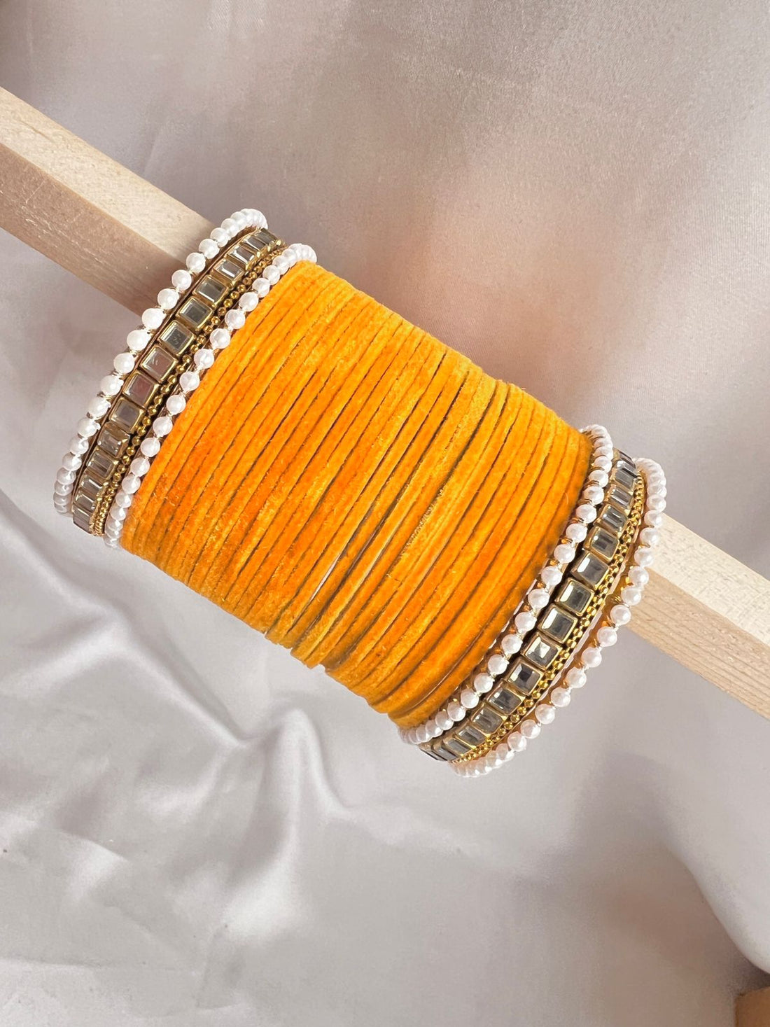 Mustard Kundan Bangle Set