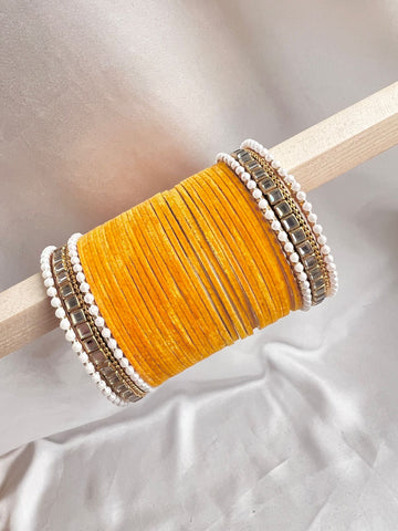 Mustard Kundan Bangle Set